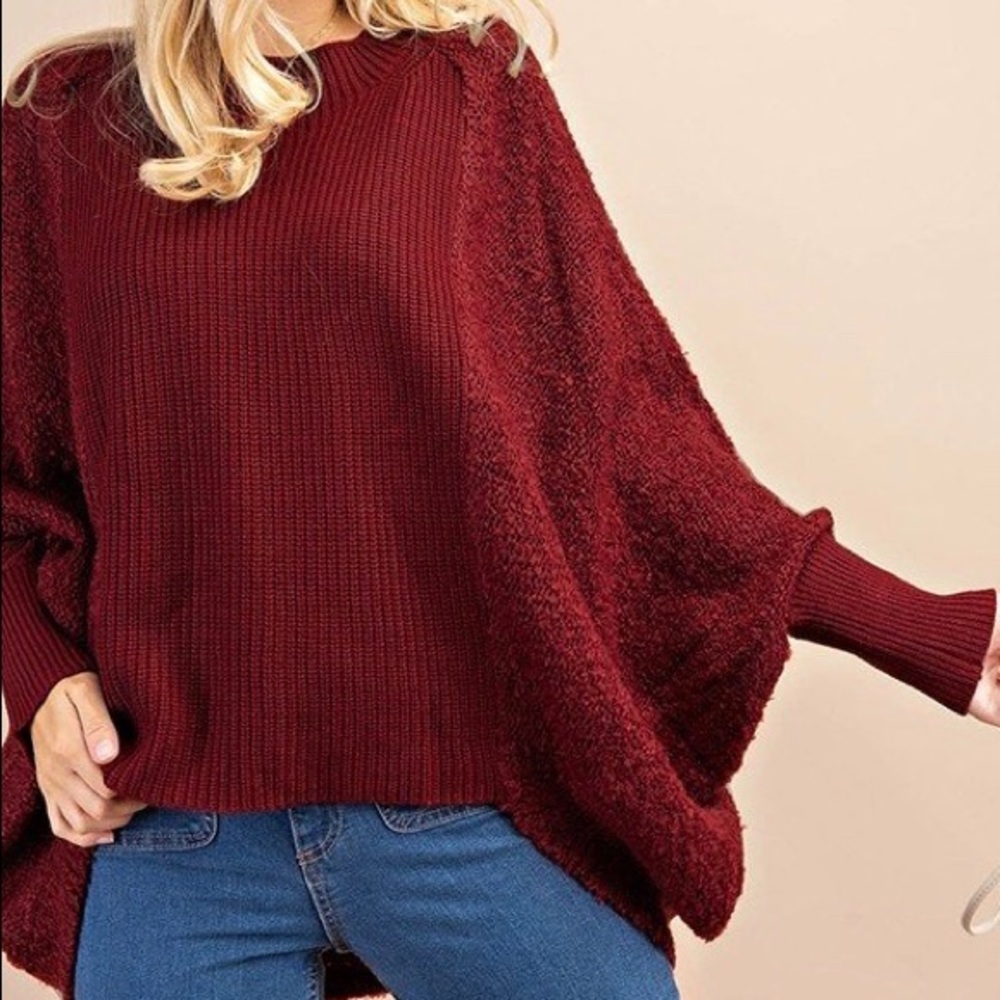 SOFT MIXED FABRIC BATWING COOL WEATHER TOP - Picture 2 of 4